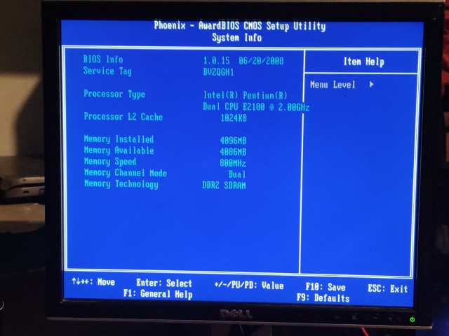 screenshot of the BIOS